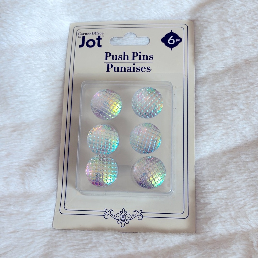 White holographic mermaid design large push pin set